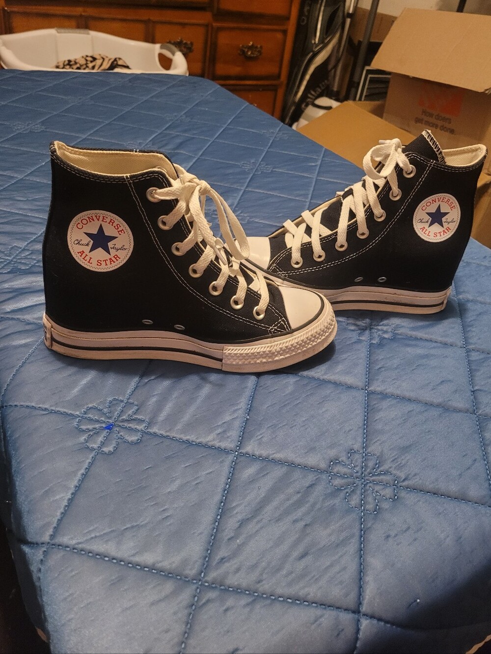 Converse Chuck Taylor All Star Black High Top Wedge Sneakers Womens 6.5 - Picture 4 of 9